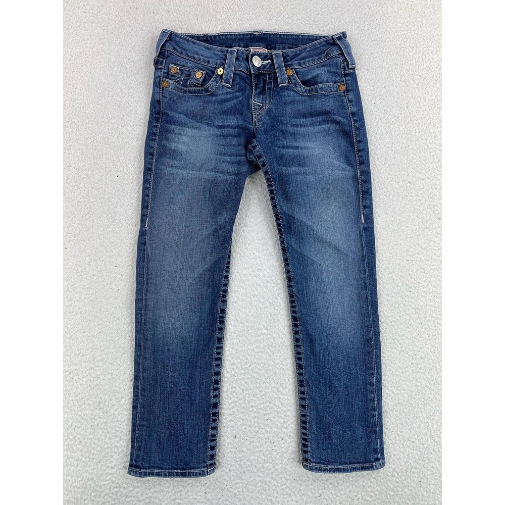 True Religion Section Capri Jeans Womens 28 Blue Medium Wash Low Rise Rhinestone